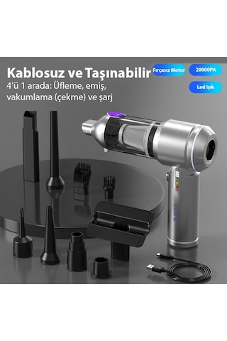 Ezere Vacpro 20000pa Güçlü Dijital Göstergeli Vakumlu Kablosuz Üflemeli Mini Araç Süpürgesi