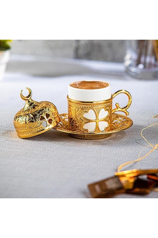 Porselenli Motifli Fincan Ve Desenli 6.5cmx8.5cm Bardak Sunum Set