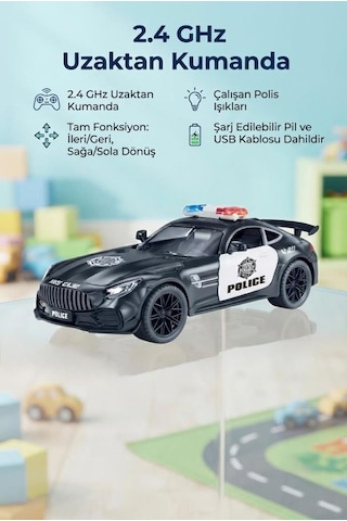 Mercedes Amg Tasarımlı 1:16 Ölçekli 2.4 Ghz Full Fonksiyon Şarjlı Uzaktan Kumandalı Polis Aracı Siyah