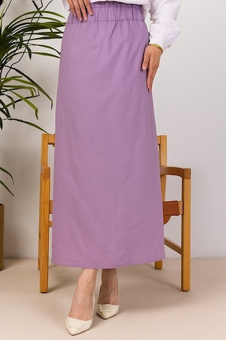 Bestenur Benja Beli Lastikli Gabardin Etek 1405 - Lila Lila