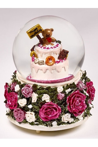 Kar Küresi Renkli Güller Büyük 100 Mm El Boyaması,müzikli Kendinden Üflemeli, Doğum Günü