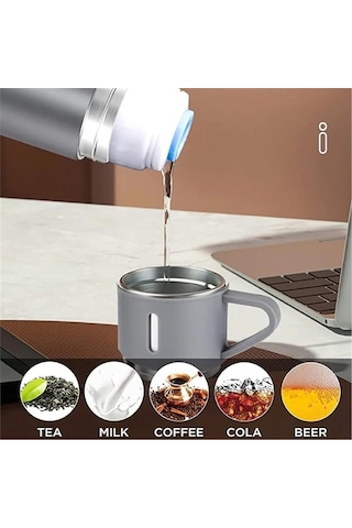 Kişiselleştirilebilir 3 Bardaklı Çelik Termos 05 Lt Gri Gri