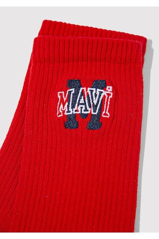 Mavi - Mavi Logo Nakışlı Kırmızı Soket Çorap 1913540-30370 Kırmızı