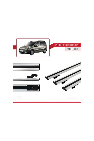 Peugeot Partner Tepee 2008-2018 Arası İle Uyumlu Basıc Model Ara Atkı Tavan Barı Gri 3 Adet