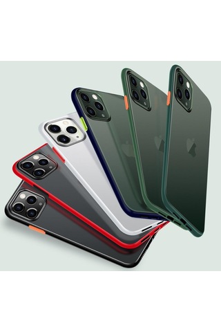 Apple Uyumlu iPhone 11 Kılıf Mat Yüzey Renkli Kenar Silikon Siyah