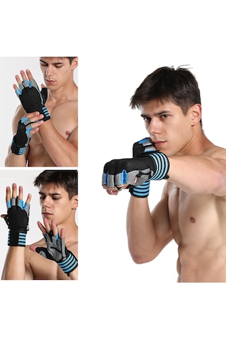 Geeksen Xl Mavi Yarım Parmak Eldiven: Silikon Amortisörlü, Uzun Bilek Kordonlu, Spor, Dağcılık, Bisiklet, Yoga Ve Egzersiz İçin Dayanıklı Nilon-elastan Mavi
