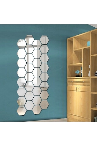 Yapışkanlı Akrilik Gümüş Ayna Seti 12 Adet Renksiz