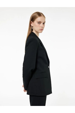 Koton Slim Fit Düğmeli Geniş Yaka Kadın Blazer Ceket 6wak50081uw Siyah