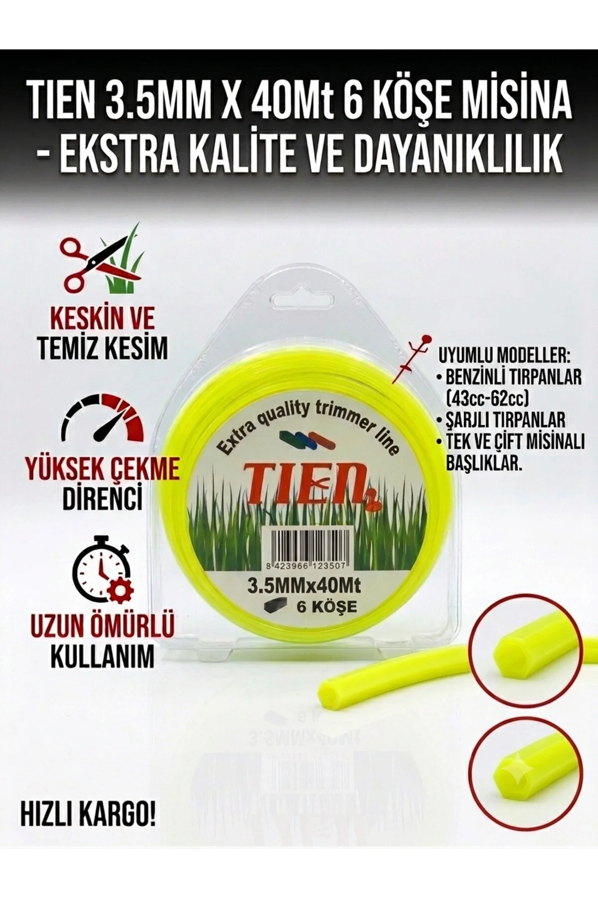 3.5mm X 40mt 6 Köşe Altıgen Misinası - Ekstra Kalite Profesyonel Seri