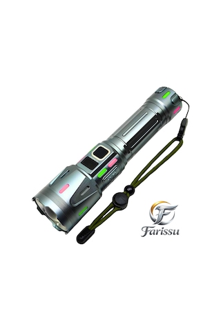 Ultra Güçlü Beyaz Lazer Led El Feneri - 2 Km Menzilli & Powerbank Özellikli Çift Pil Setli Gri