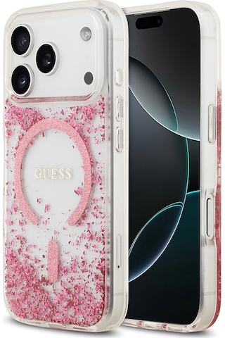 Apple Uyumlu iPhone 17 Pro Kılıf Guess Lisanslı M-safe Şarj Özellikli Transparan Resin Bottom Kapak Pembe Pembe