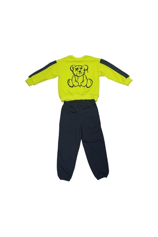 Erkek Çocuk Çift Taraf Ayıcık Desenli Eşofman Takımı Neon Yeşil