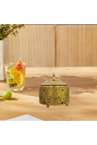 Tongxida Bosphorusboutique Yuvarlak Şekerleme Saklama Ramazan Kapaklı Kabı Homyl Altın Vu Altın Altın
