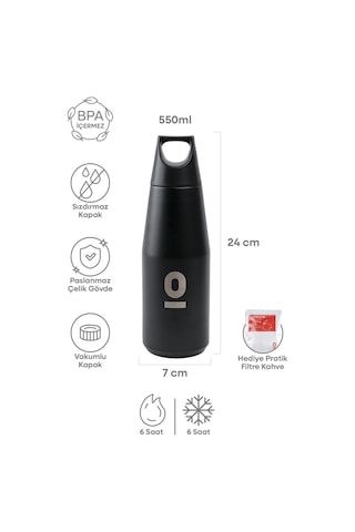 Paslanmaz Çelik Siyah Şişe Termos 550 ML No:67