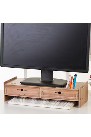 Sones Lcd Monitör Arttırma Rafı Ahşap Klavye Rafı Masaüstü Depolama Rafı Rafı Kiraz Ağacı