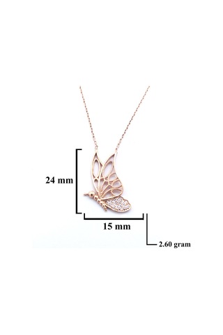 Ferizz Zirkon Taşlı Rose Kelebek Model Gümüş Kolye Gk-312