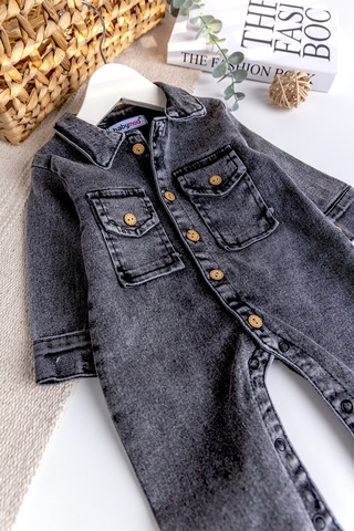 Esnek Erkek Bebek Kot Tulum 100% Cotton Füme