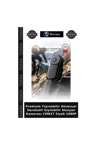 Premium Taşınabilir Aksesuar Hareketli Giyilebilir Aksiyon Kamerası Cmr27 Siyah 1080p