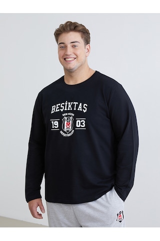 Lc Waıkıkı Siyah Büyük Beden Beşiktaş Baskılı Erkek Pijama Takımı