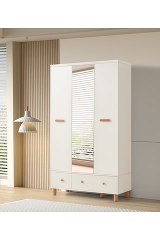 Nice 3 Kapaklı %100 Mdf Elbise Dolabı Gardrop 117x54x212 Ekru