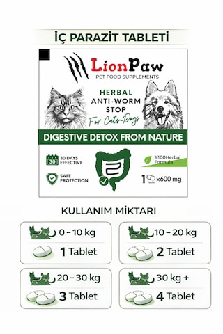 2'li Set 10-20 Kg Köpekler Için Bitkisel Iç Tablet Dış Ense Bitkisel Damla Seti - 1 Damla 2 Tablet