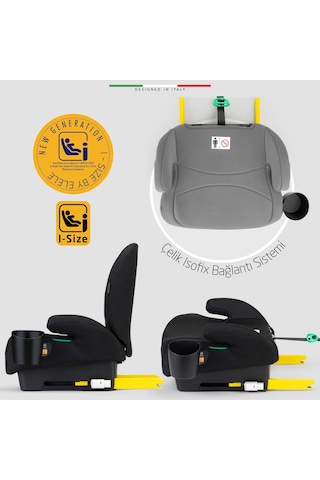 Elele Grandefix I-size Yükseltici Oto Koltuğu İsofix 125-150 Cm 15-36 Kg Siyah