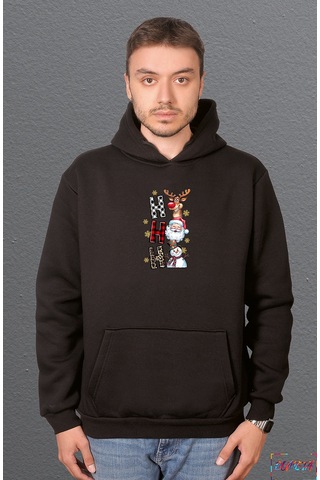 Bumeta Yılbaşı Hoodie Ho Ho Ho Noel Geyik Santa Kardan Adam Baskılı Sweatshirt Unisex Kapüşonlu Hoodie Siyah