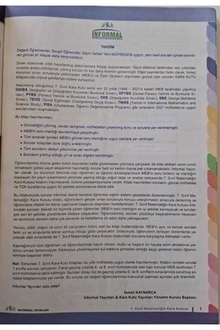 Informal Yayınları 7. Sınıf Matematiğin Kara Kutusu Çıkmış Soru B