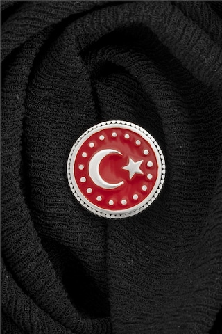 925 Ayar Gümüş Mineli Ayyıldız Puantiyeli Rozet -8065 Gümüş