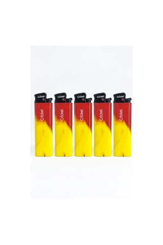 Cricket Taraftar Çakmak Orijnal Boy Taşlı 5'li Set Taraftar Çakmak - Sarı Kırmızı
