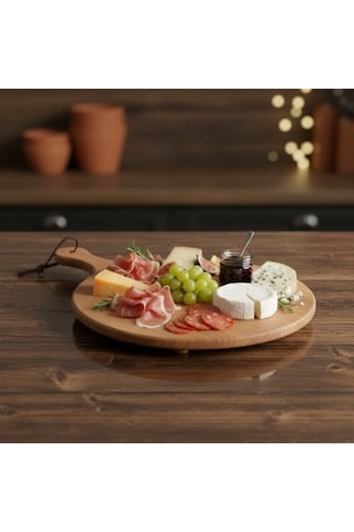 Ayaklı Akasya Sunum Tabağı Ve Servis Tahtası 40x30 Cm Doğal Ahşap Modern Peynir, Şarküteri, Pizza Ve Kahvaltı Tahtası Saplı Ve Yükseltilmiş Ayaklı Sunumluk 15cm
