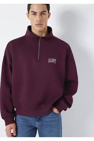 Mavi - Mavi Logo Baskılı Yarı Fermuarlı Bordo Sweatshirt 0s10208-70434 Bordo
