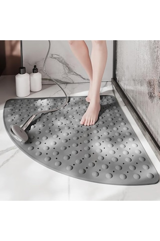 Mainshop Paspas Banyo Duş Küvet Için Vantuzlu Su Drenajlı 54x54 Cm M-163 Gri