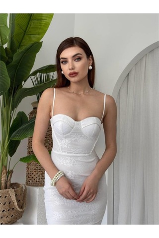 Kalıse İp Askılı Elbise Beyaz