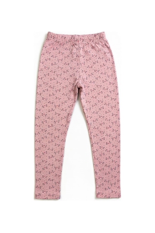 İncili Pembe Kedi Baskılı Penye Kız Çocuk Tayt Pembe