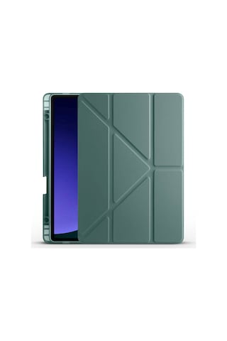 Xemu Galaxy Tab S9 Kılıf Uyumlu Tri Folding Kalem Bölmeli Standlı Kılıf-koyu Yeş Tablet Kılıfı