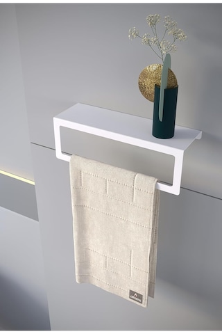 Metal Raflı Havlu Tutacağı Modern Raflı Duvar Tipi Banyo & Mutfak Havlu Askısı - Beyaz Diğer