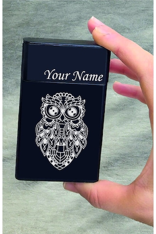 Baykuş Temalı Kişiye Özel Metal Sigara Tabakası Paketi Taşıma