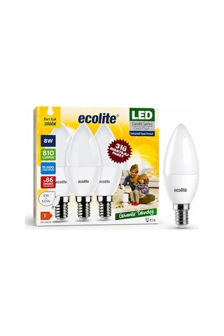 Ecolite 8w Led Mum Ampul 3 Lü Paket E14 Duy 3000k Sarı Işık 810 Lümen 60w Eşdeğer Dekoratif Opal Ampul Enerji Tasarruflu