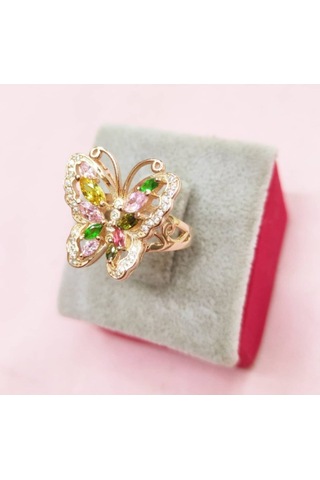 Oriental Kuyumculuk Jewellery Renkli Baget Taşlı Gümüş Kelebek Yüzük Rose