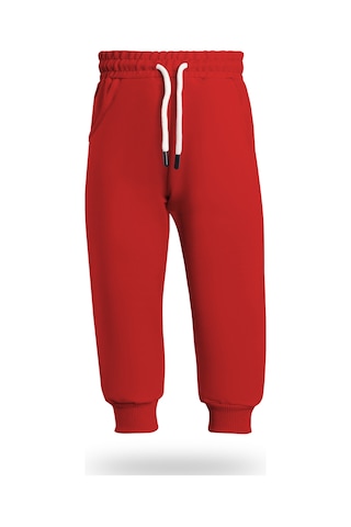 Heyadventure Erkek / Kız Çocuk Jogger Eşofman Altı Cepli Paçası Kaşkorseli Kırmızı Kırmızı