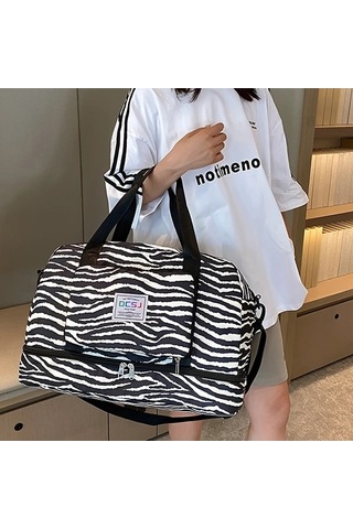 Sandwich Motion003 Siyah Zebra Desenli Dayanıklı Spor Çanta, Ayakkabı Bölmesi Siyah