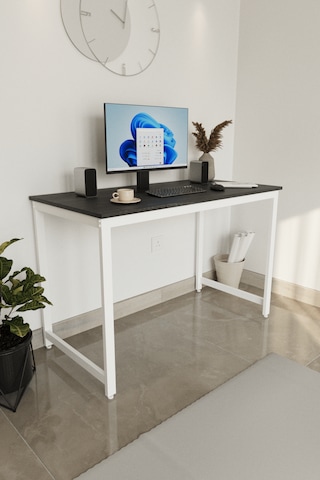 Siyah/beyaz 120x60 Çalışma Masası, Bilgisayar Masası, Ofis Masası, Metal Ayaklı Siyah - Beyaz