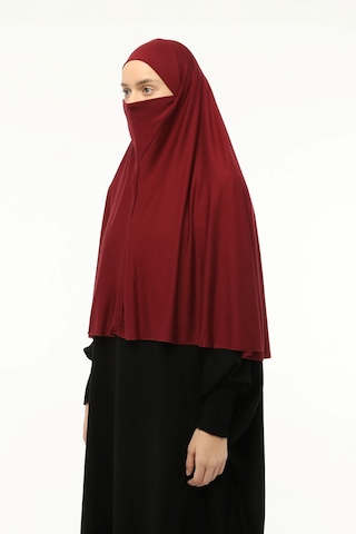 Altobeh Hazır Türban Peçeli Pratik Eşarp Tesettür Nikaplı Hijab - Namaz Örtüsü Sufle 3xl - Bordo Bordo