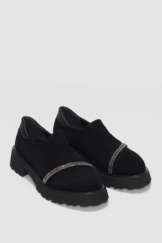 Nivan Ön Taşlı Aksesuar Detaylı Kadın Loafer-siyah Süet