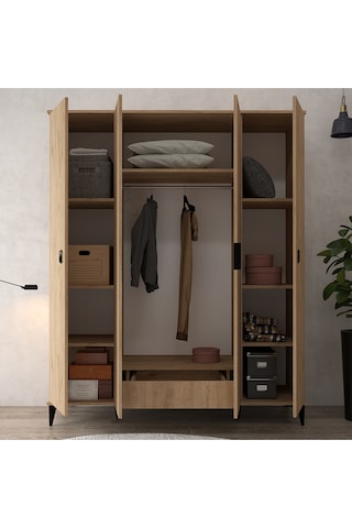 6401 Neva 4 Kapılı 200 Cm Gizli Çekmeceli Gardırop , Elbise Dolabı , Genç Odası Sepet