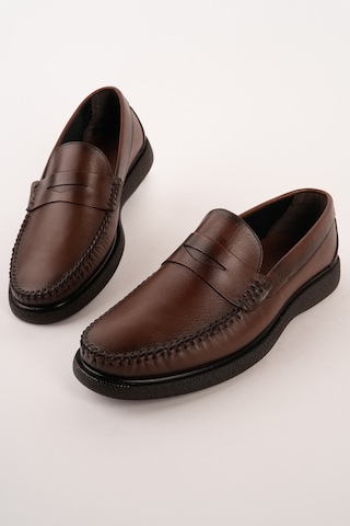 Muggo Gentz Hakiki Deri Rahat Taban Erkek Günlük Klasik Loafer Ayakkabı Kahverengi