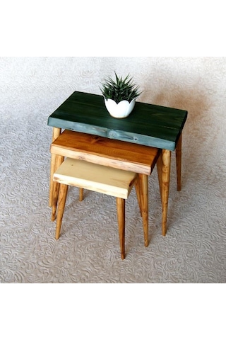 Doğal Ağaç Masif Kütük 3’Lü Zigon Sehpa (361421857)