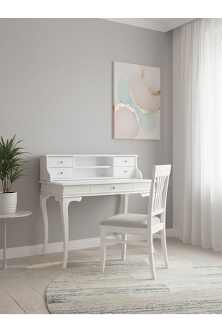 Regis Rustik Still Raflı Ahşap Çalışma Masası 70x110 Beyaz