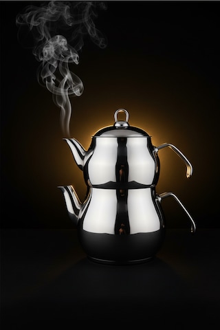 Jumbo Boy Aile Çaydanlık Takımı Paslanmaz Çelik, Parlak Yüzeyli, Isıya Dayanıklı Ergonomik Saplı Gümüş